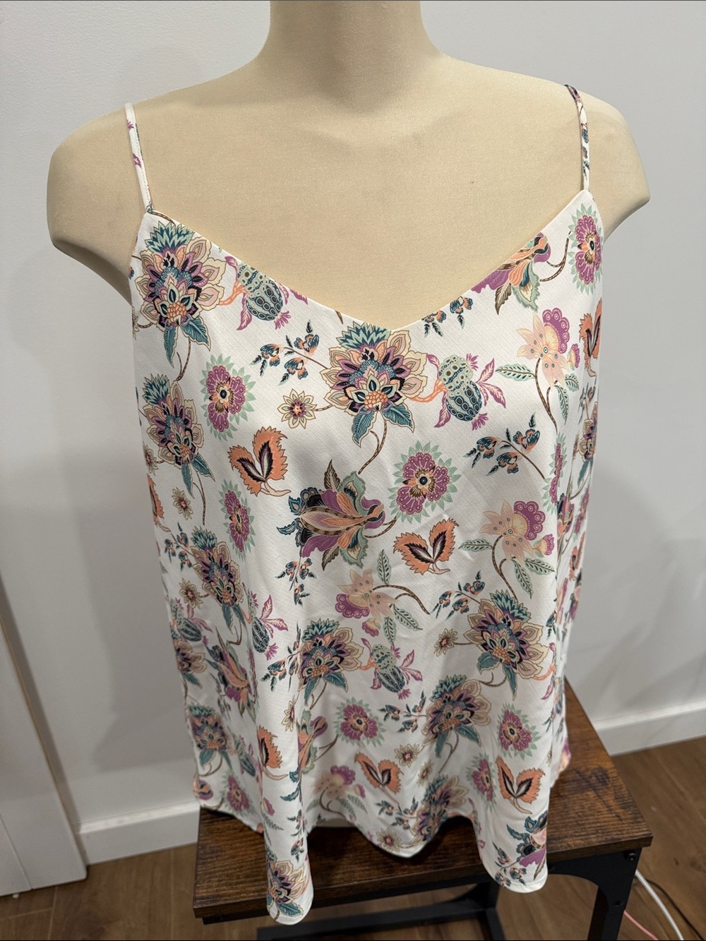 Ricki's White Floral Spaghetti-Strap Cami with Pink, Teal & Peach Accents
